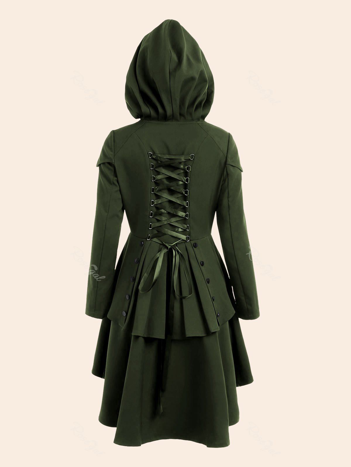 

Lace Up High Low Plus Size Hooded Coat, Army green