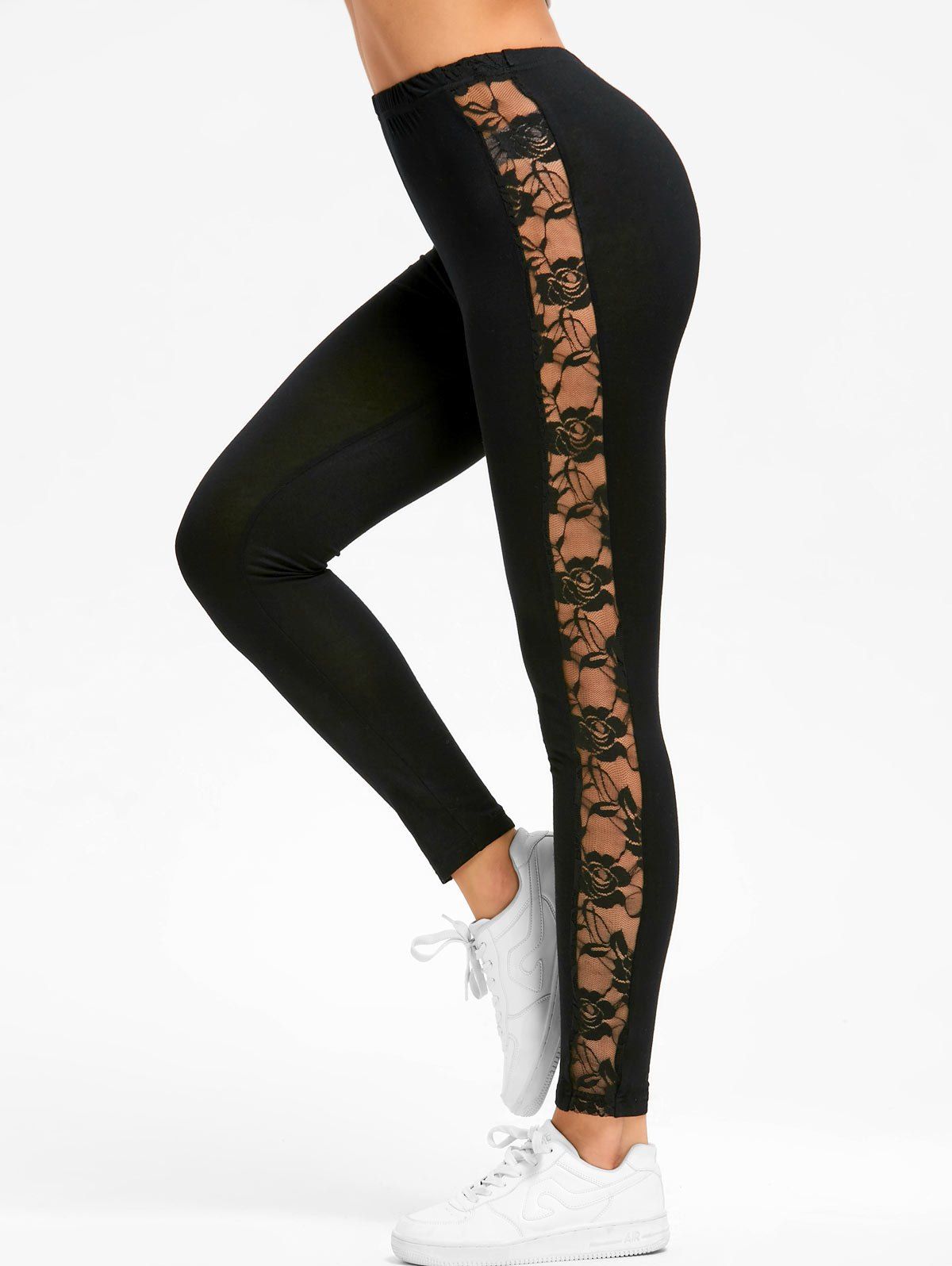 [28% OFF] Lace Insert Sport Leggings | Rosegal