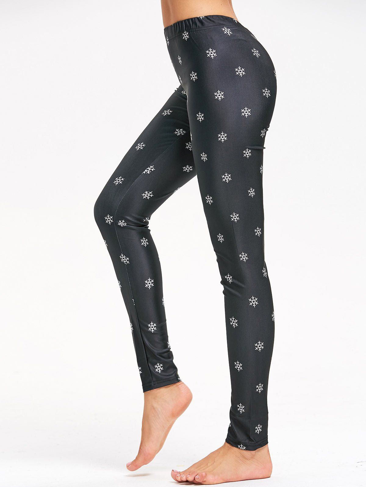 

Skinny Christmas Snowflake Print Leggings, Black