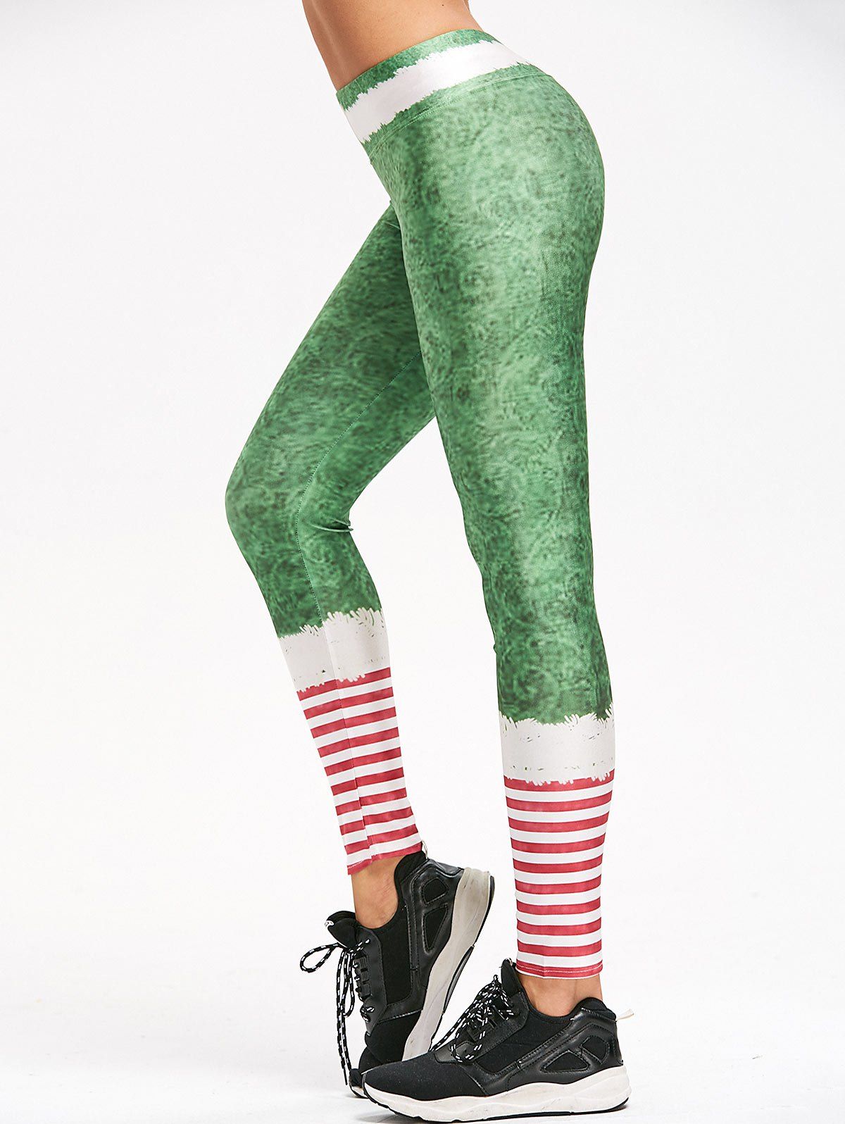 Fancy Striped Belt Print Christmas Leggings  