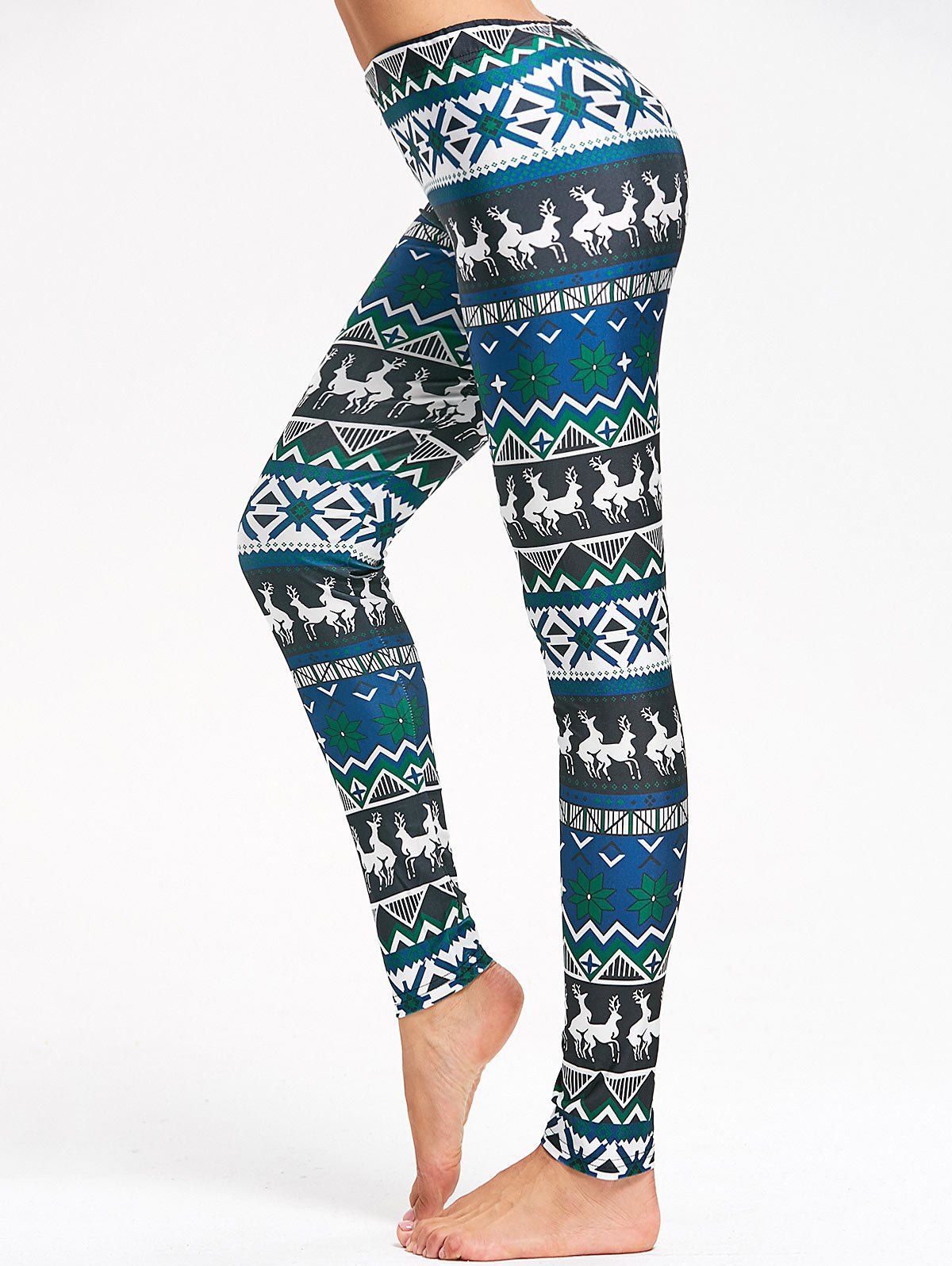

Skinny Christmas Elk Snowflake Print Leggings, Light blue