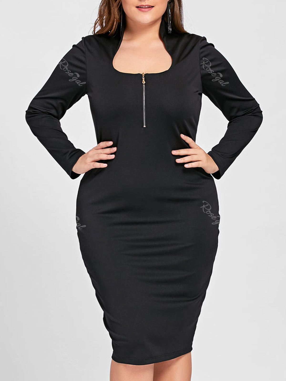 

Plus Size Long Sleeve Evening Dress, Black