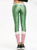 Striped Belt Print Christmas Leggings -  