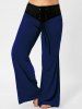 Lace-up Plus Size Two Tone Flare Pants -  
