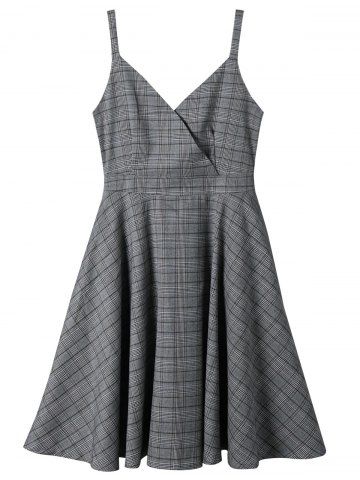 Fancy Surplice Neck Spaghetti Strap Plaid Dress