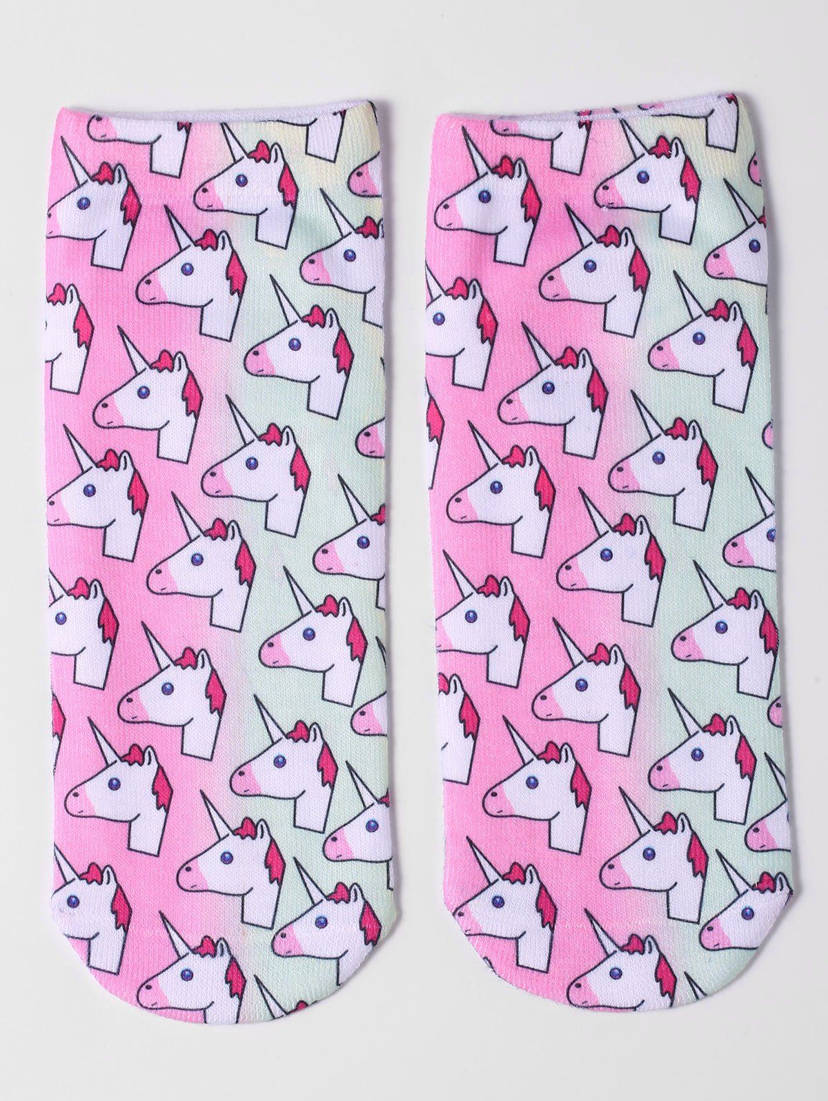 

Ankle Socks with Cartoon Unicorn Pattern, Light pink