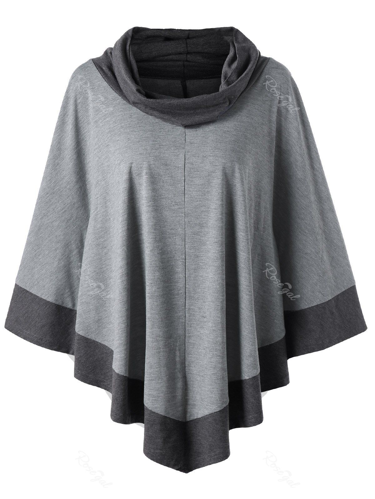 

Plus Size Cowl Neck Longline Poncho Top, Smoky gray