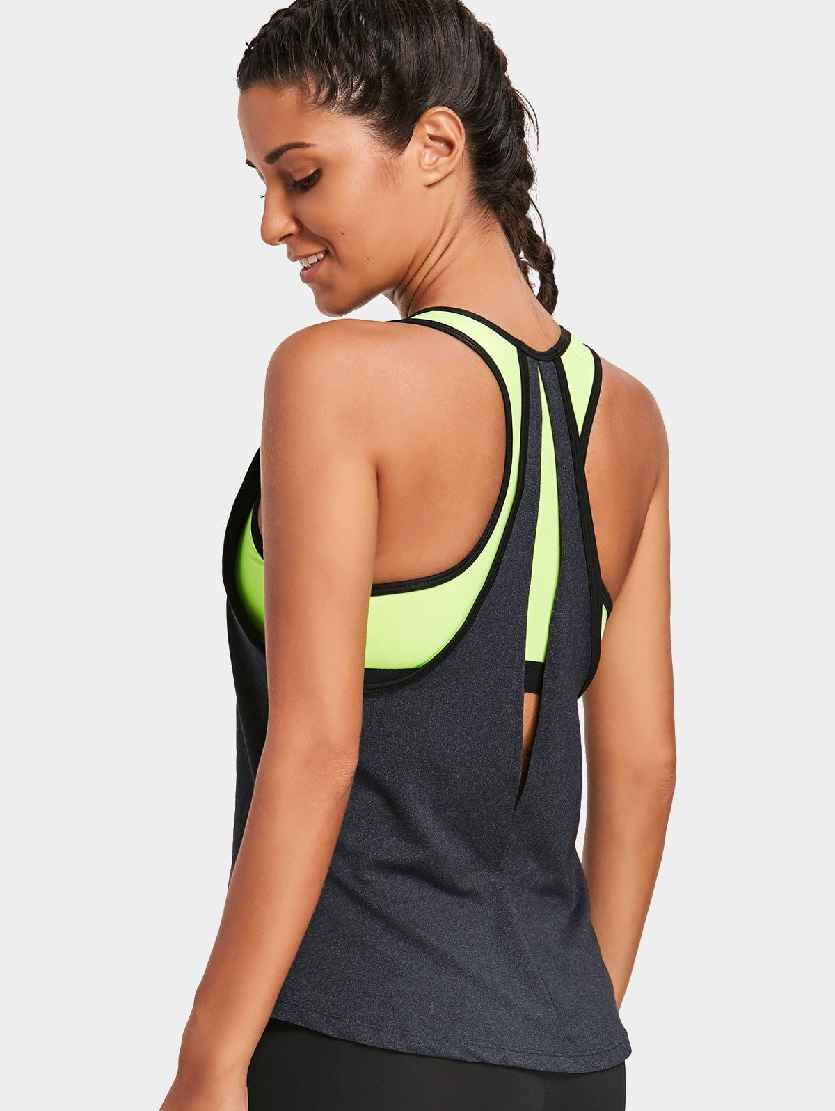 

Color Block Back Slit Sporty Top, Deep gray