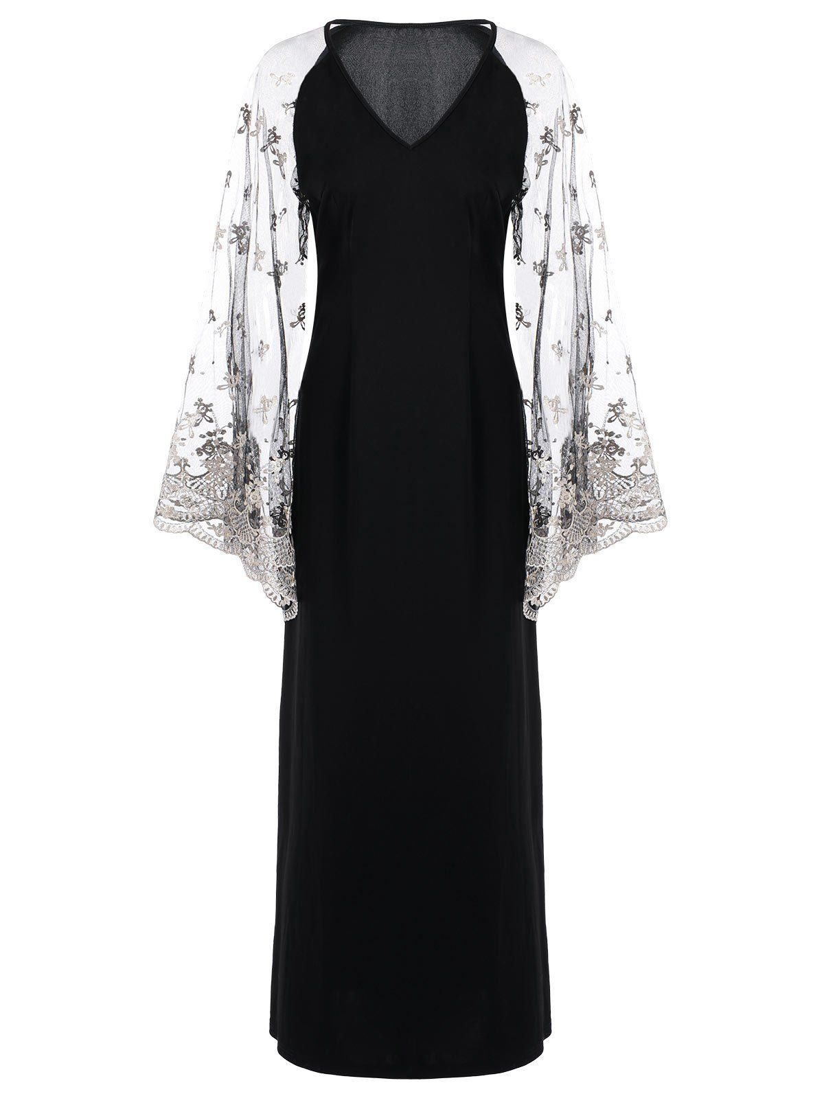 

V Neck Flare Sleeve Maxi Dress, Black