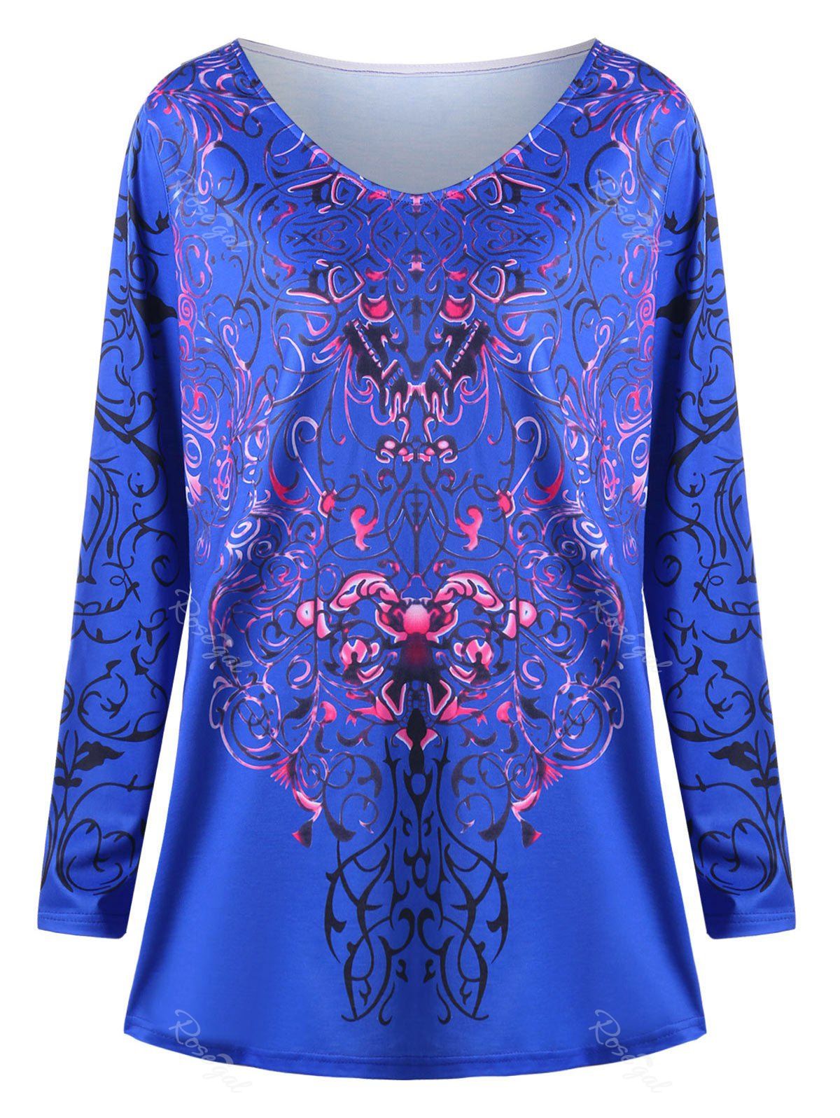 

Plus Size Bandana Floral Long Sleeve Tee, Blue