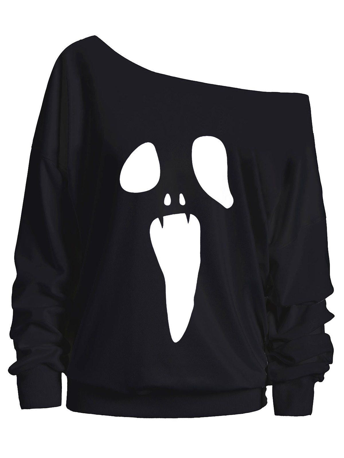 

Skew Neck Halloween Ghost Sweatshirt, Black