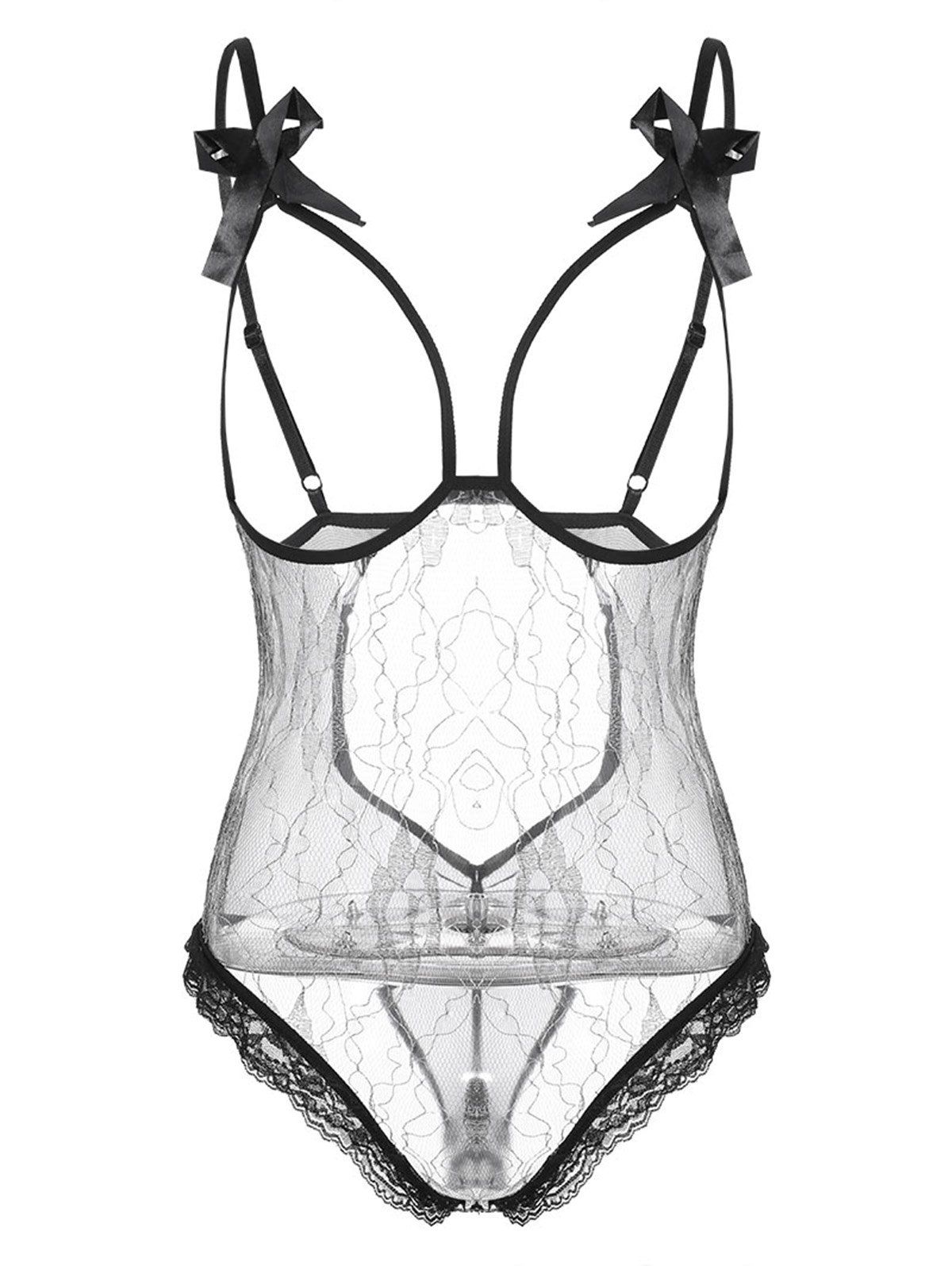 

Lace Trim Lurex Sheer Slip Teddy, Black