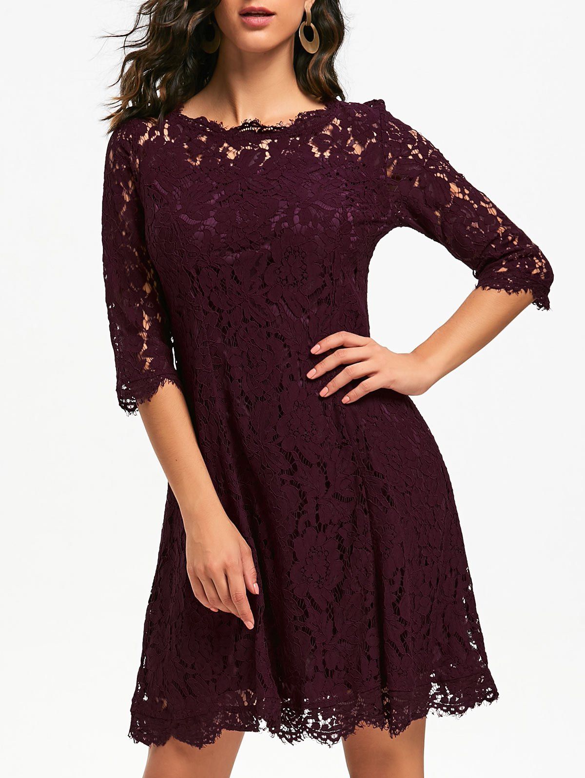 

Lace Mini Evening Party Dress, Wine red