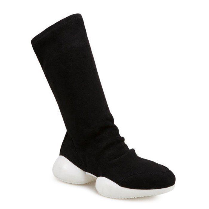 

Slip On Faux Suede Mid Calf Boots, Black