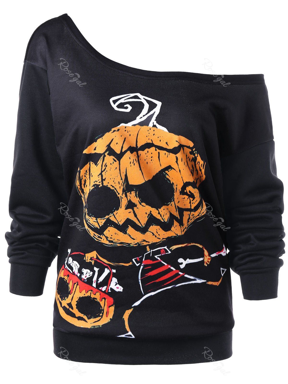 

Halloween Plus Size Skew Neck Sweatshirt, Black