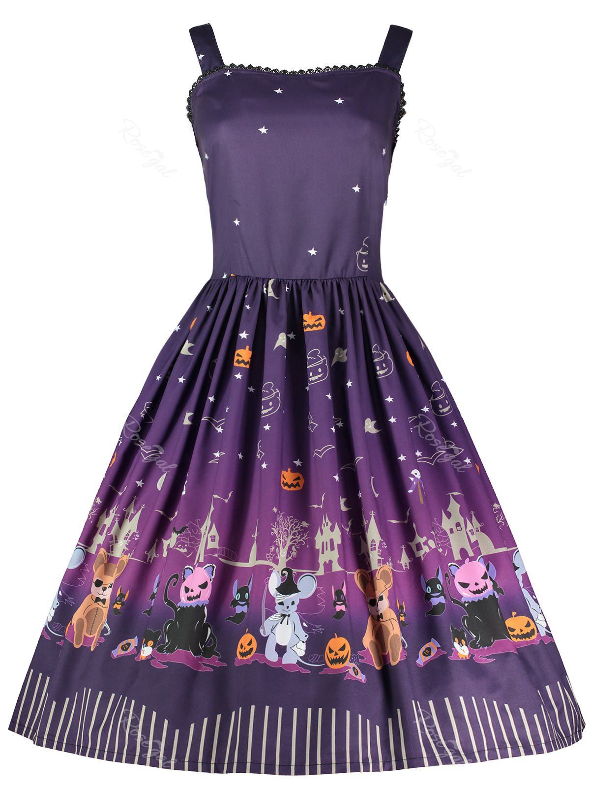 

Halloween Pumpkin Plus Size Spaghetti Strap Dress, Purple