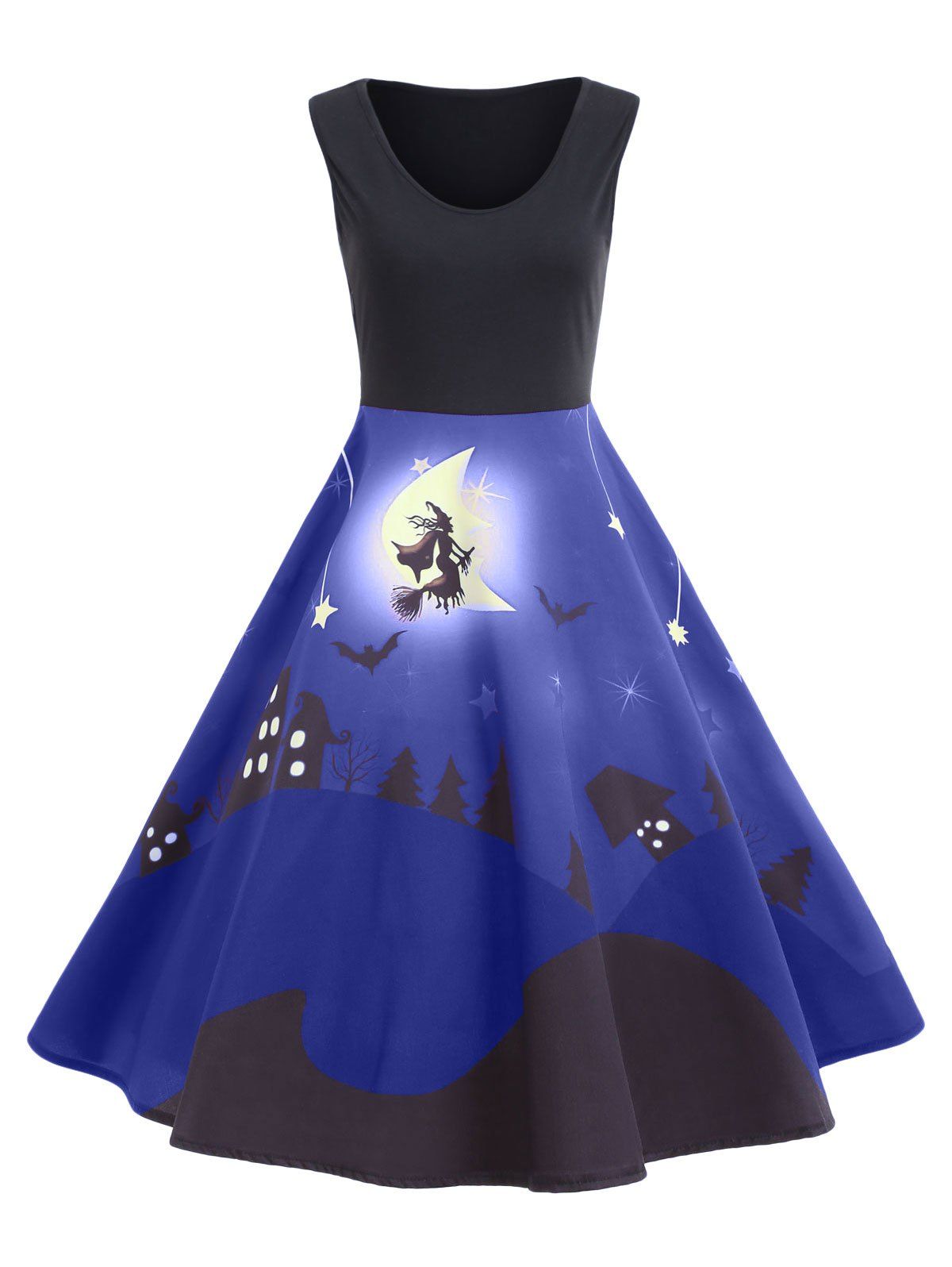 

Castle Bat Vintage A Line Halloween Dress, Blue