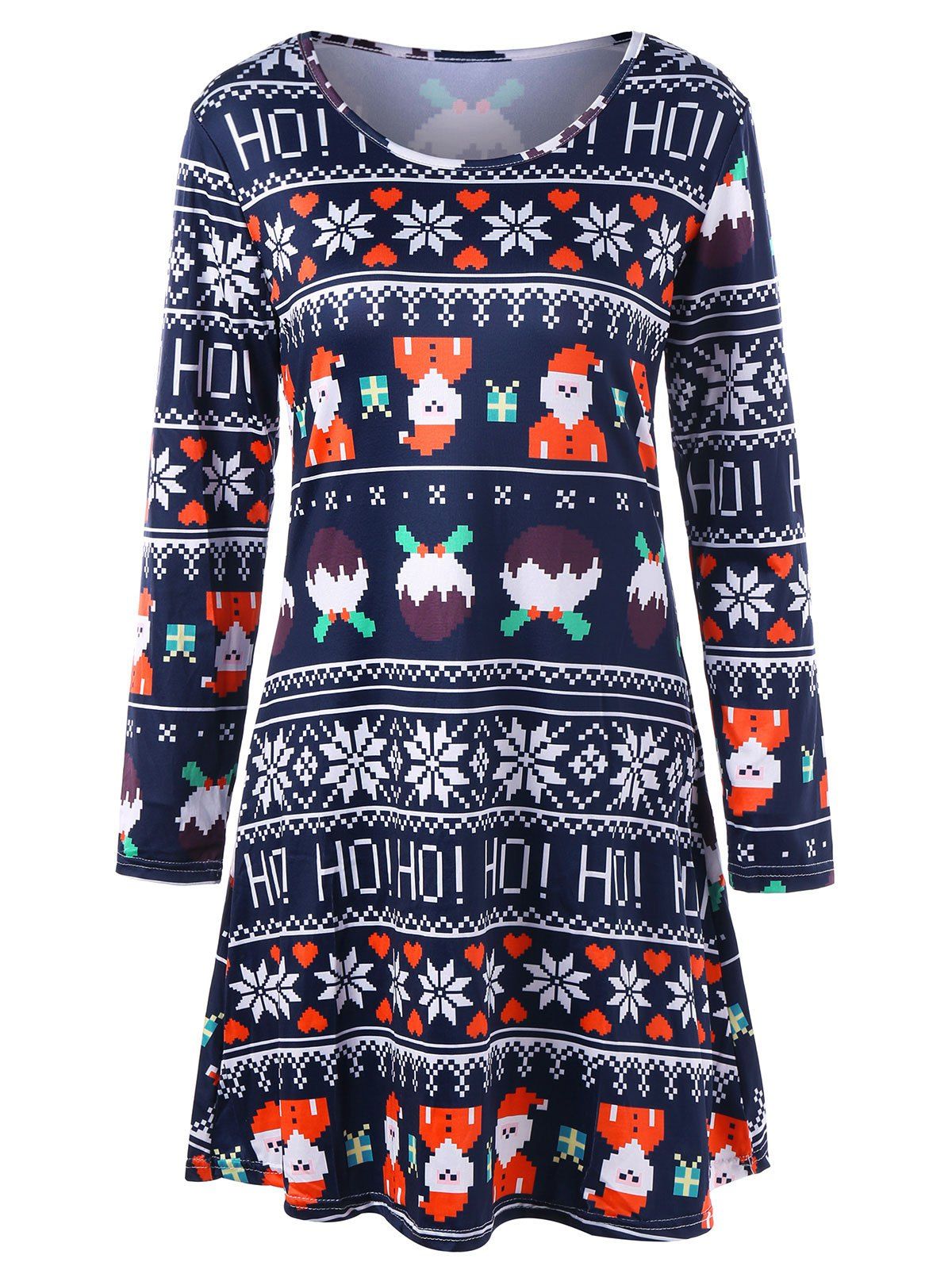 

Santa Claus Christmas Gift Long Sleeve Dress, Deep blue