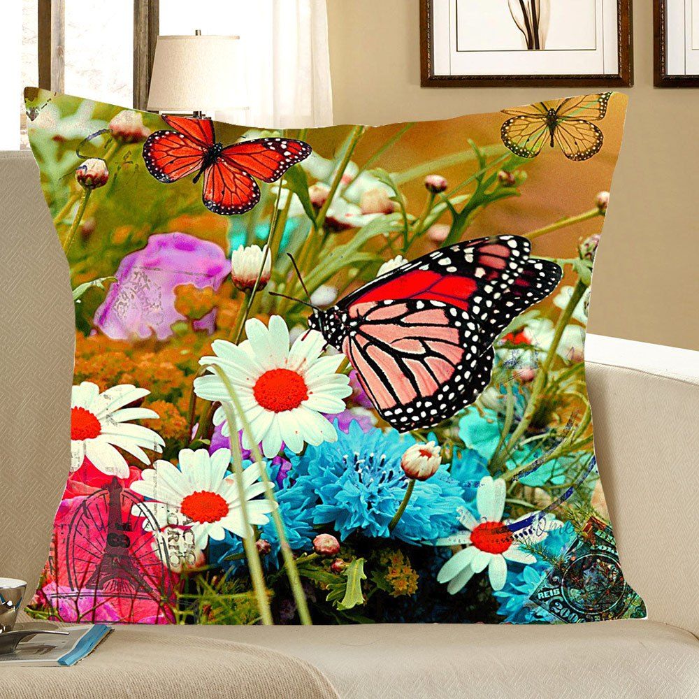 

Flowers and Butterfly Pattern Square Pillow Case, Colorful