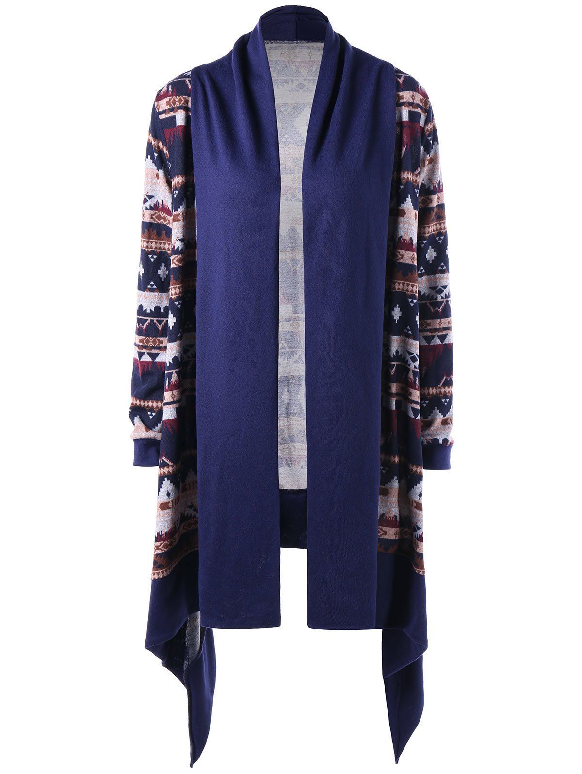 

Tribal Print Open Front Drape Cardigan, Purplish blue