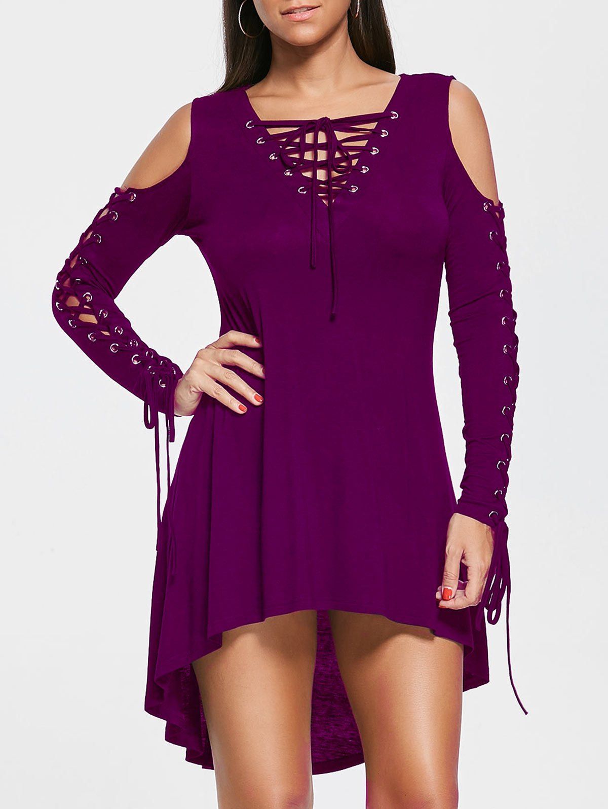 

Open Shoulder Lace Up Cut Out Dress, Violet rose