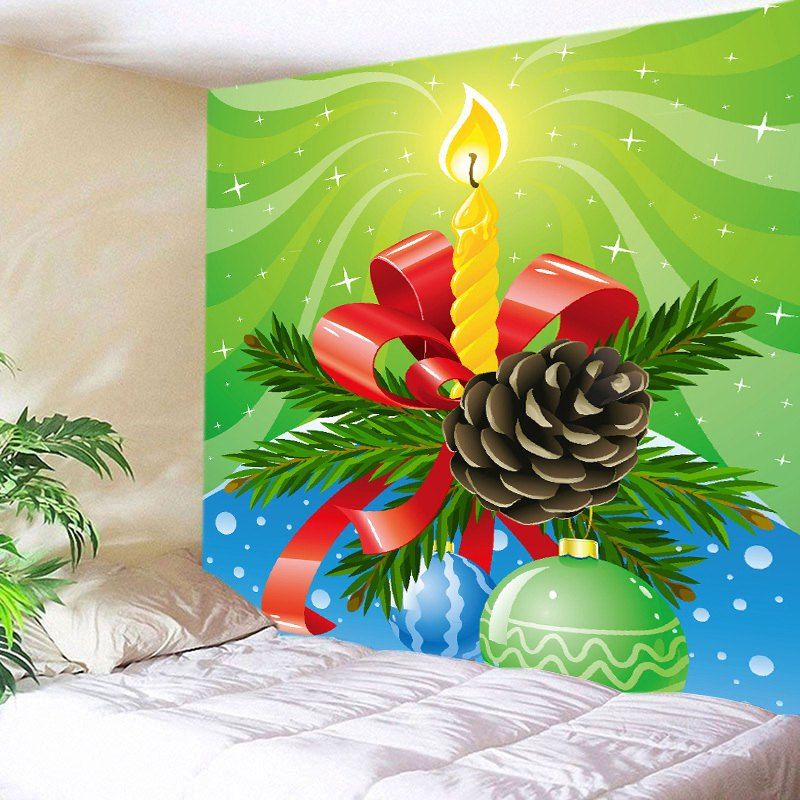 [73 OFF] Christmas Candle Print Tapestry Wall Hanging Art Decoration