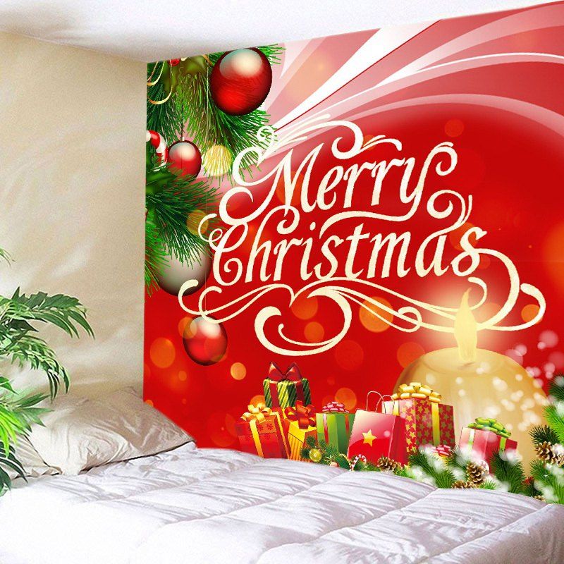 

Christmas Gifts Baubles Print Tapestry Wall Hanging Art Decoration, Red
