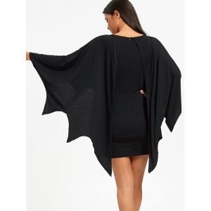 Halloween Long Sleeve Bat Wings Bodycon Dress - BLACK L