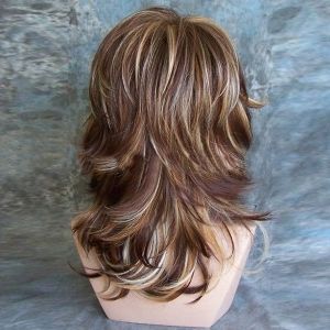 cheap medium inclined bang highlighted layered slightly curled synthetic wig