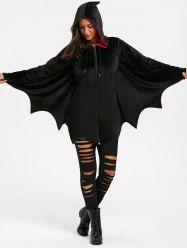 Halloween Bat Wing Wave Cut Zip Up Hoodie - BLACK 2XL