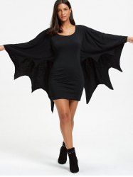 Halloween Long Sleeve Bat Wings Bodycon Dress - BLACK S