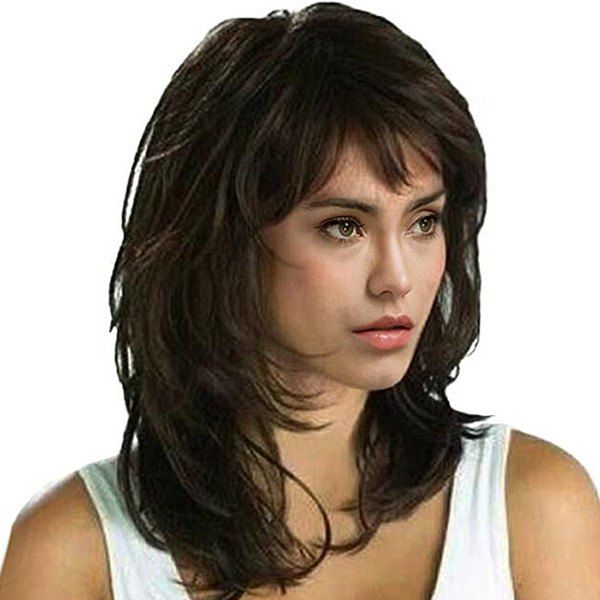

Medium Side Fringe Fluffy Natural Straight Synthetic Wig, Brown