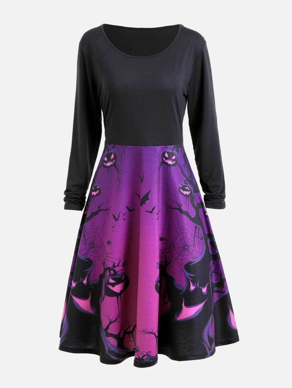 

Halloween Ghost Print Long Sleeve Flare Dress, Purple