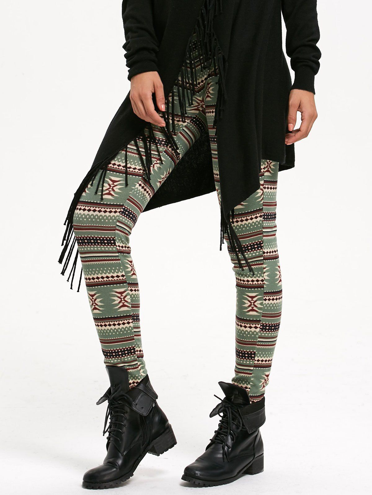 Geometric Print High Waist Leggings, Green