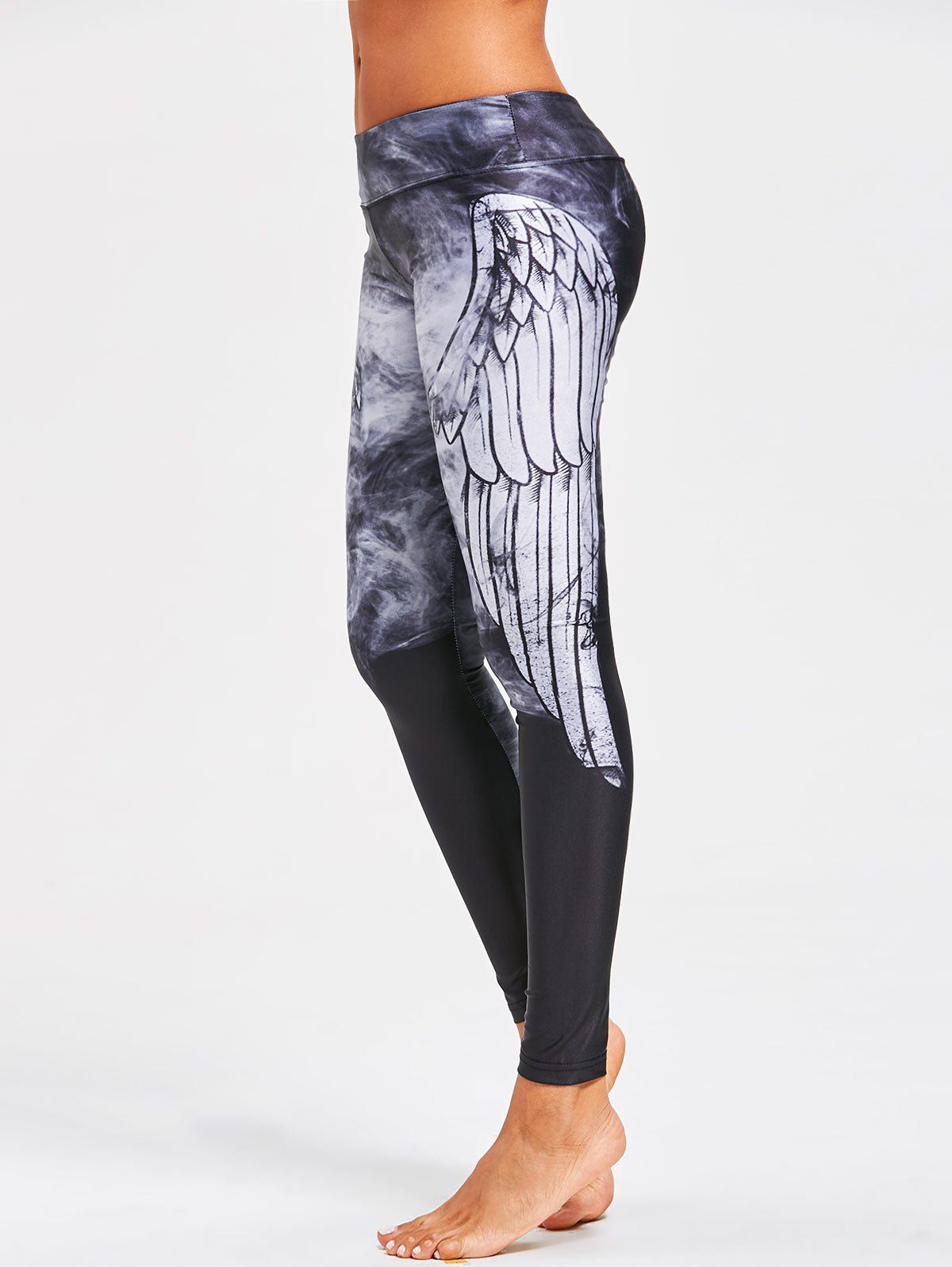

3D Wing Printed Skinny Leggings, Black