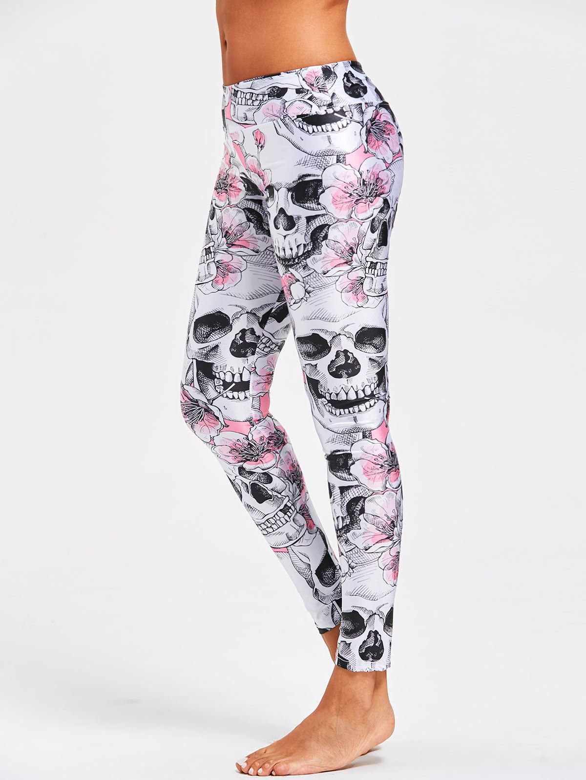 

High Waist Halloween Flower Skull Leggings, Colormix
