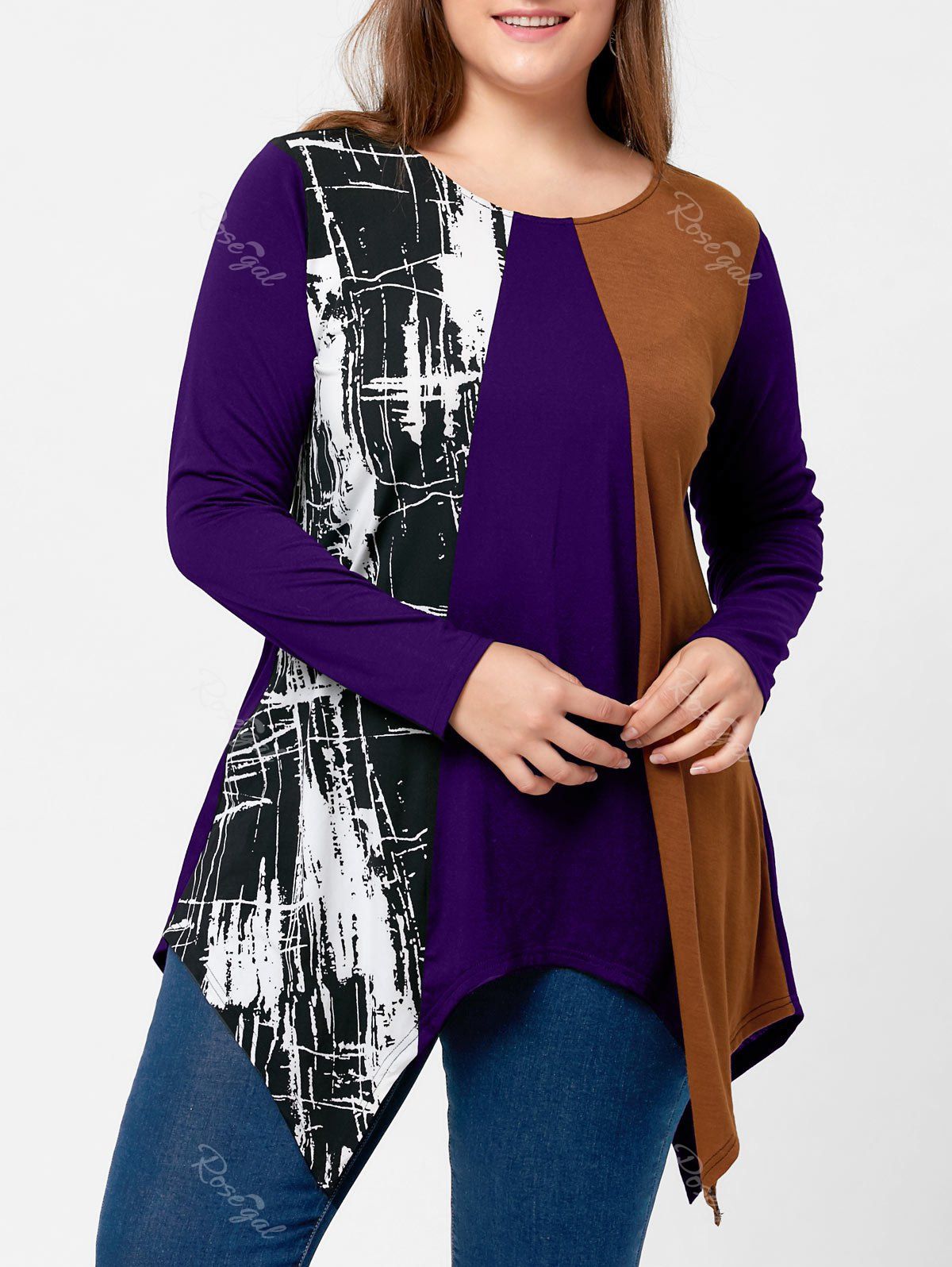 

Plus Size Long Sleeve Handkerchief Tee, Purple