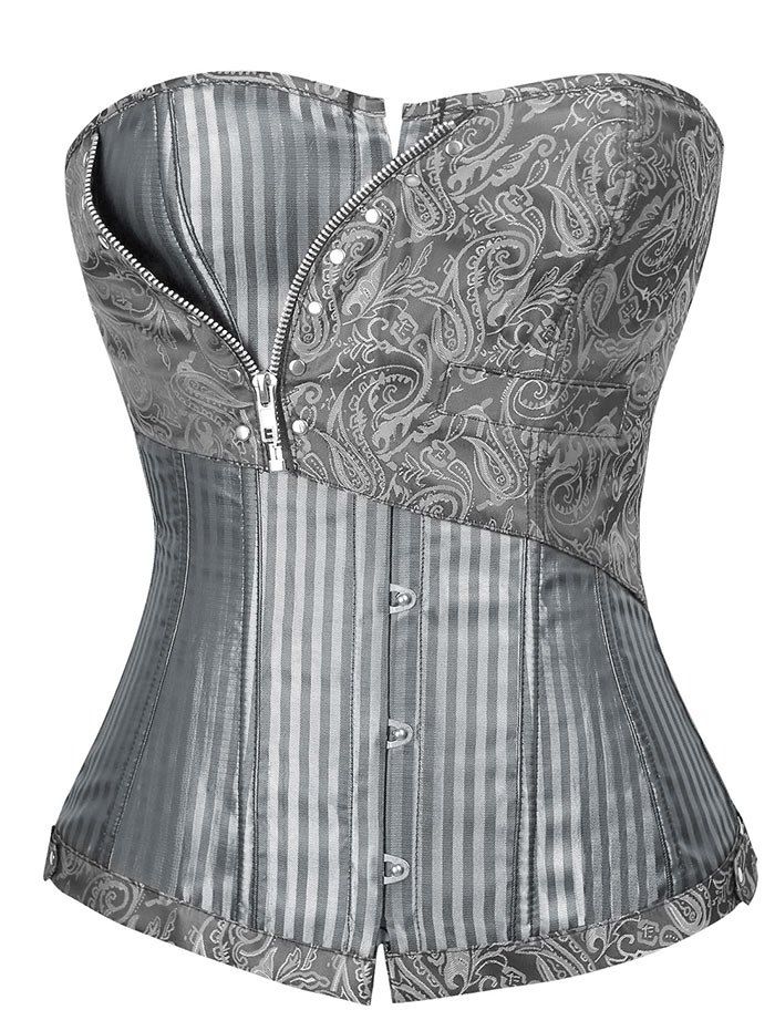 

Striped Lace Up Corset Top, Gray