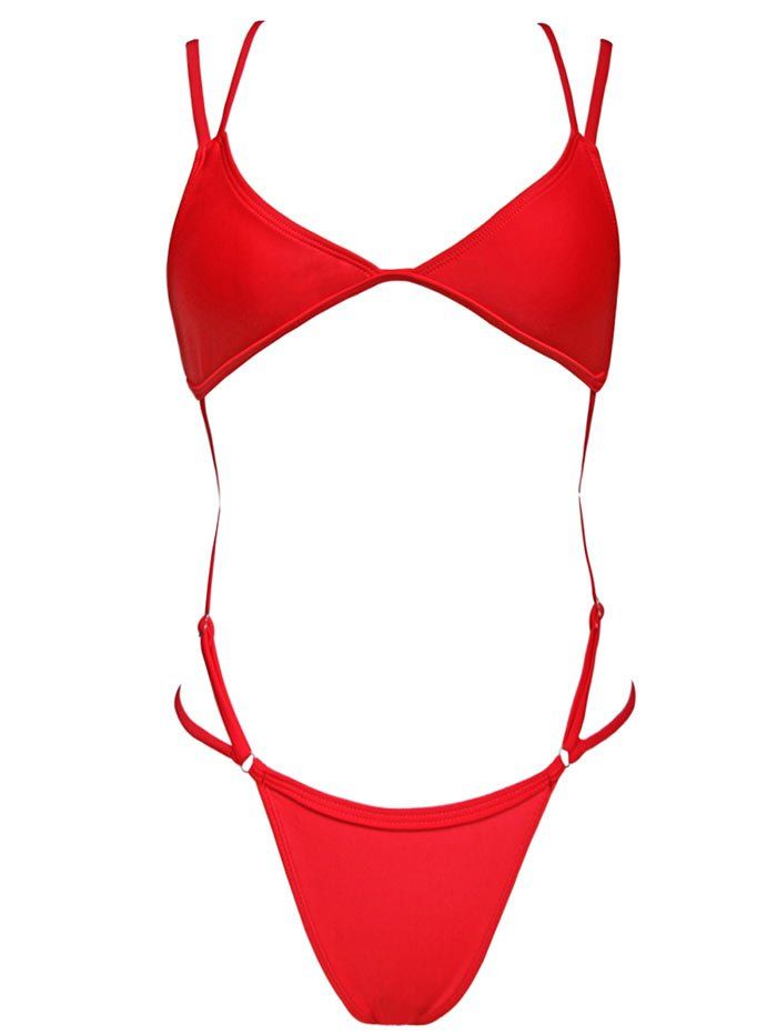 

Strappy Cross Back One Piece Swimwear, Red
