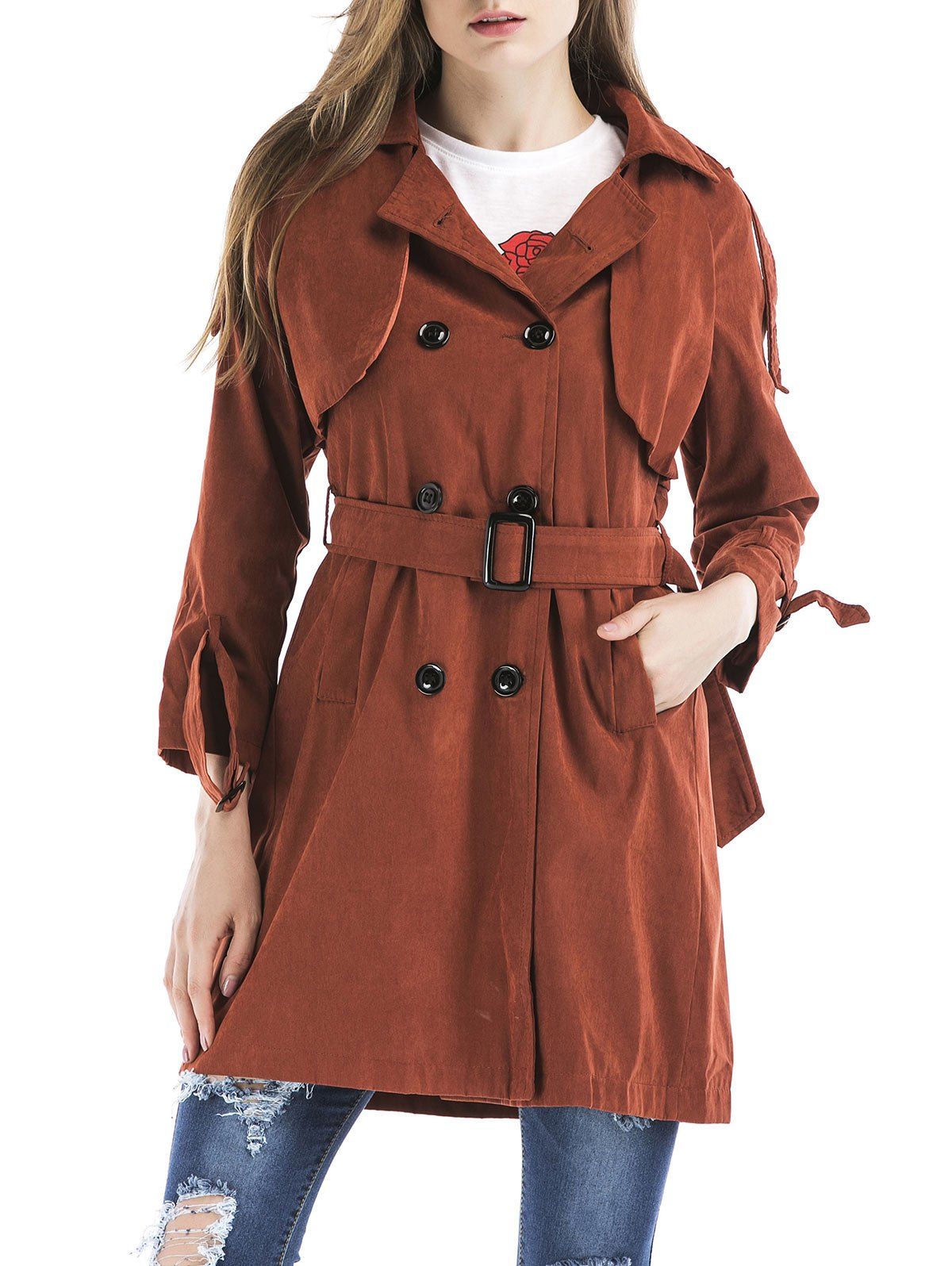 [30% OFF] Double Breasted Trench Coat | Rosegal