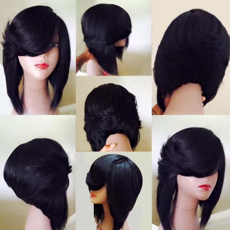 

Medium Side Flip Part Straight Layered Inverted Bob Synthetic Wig, Black
