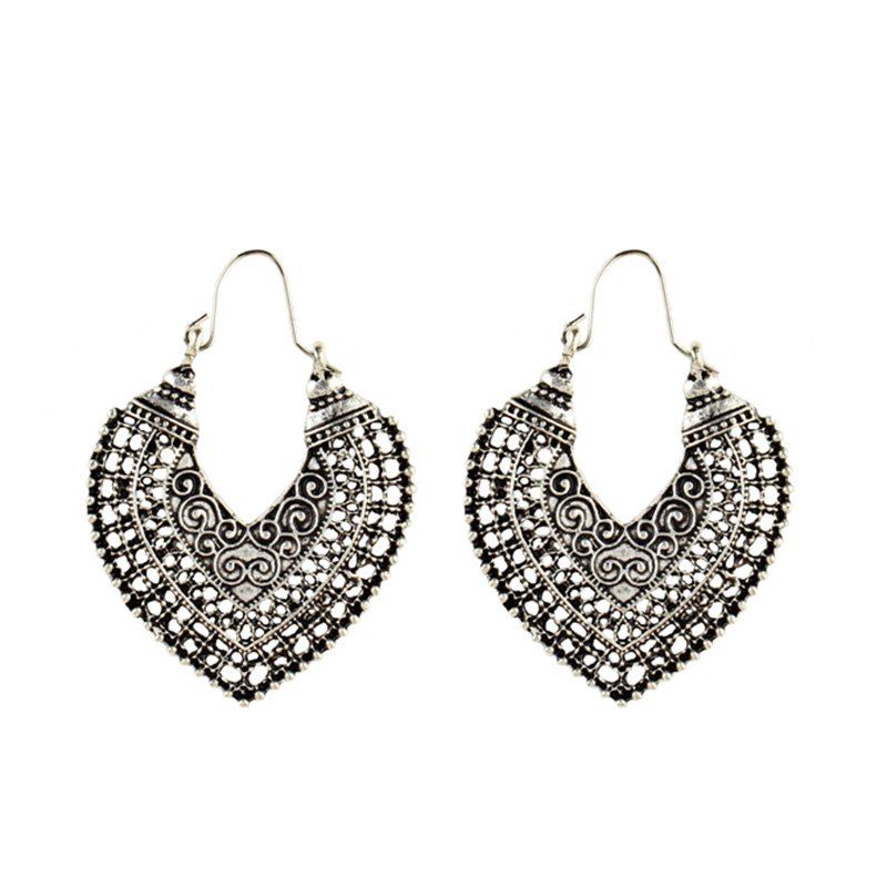 

Alloy Engraved Heart Hoop Earrings, Silver