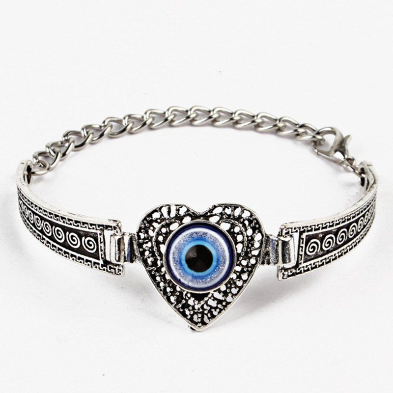 

Devil Eye Engraved Heart Vintage Bracelet, Silver