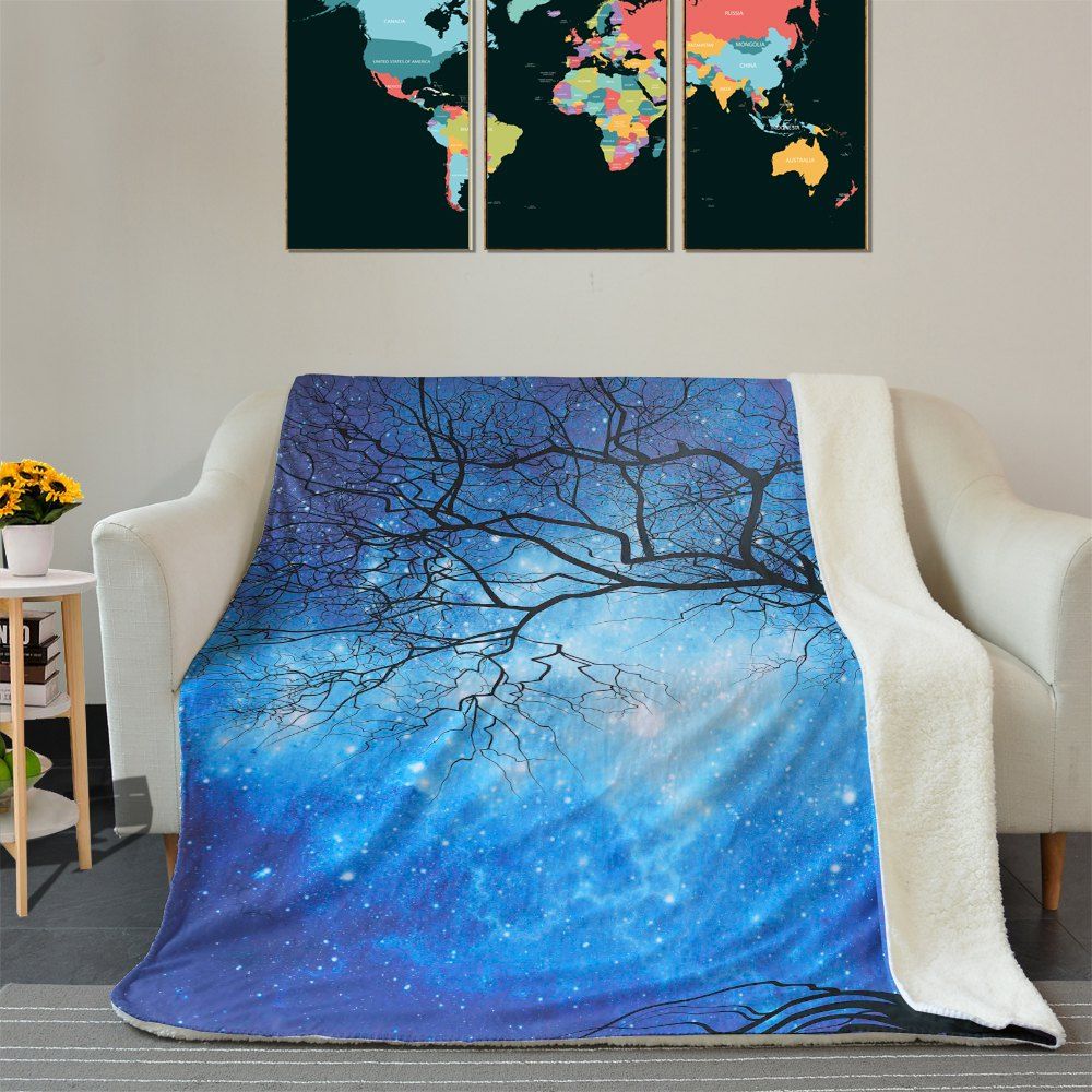 

Galaxy Tree Pattern Soft Fleece Thermal Blanket, Deep blue