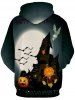 Pumpkin and Bat Print Halloween Hoodie -  