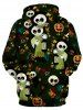 Pumpkin Skulls Printed Pullover Halloween Hoodie -  