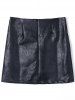 PU Leather Floral Embroidered Mini Skirt -  
