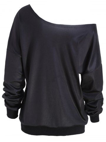 

Halloween Skull Flocking Skew Neck Sweatshirt, Black