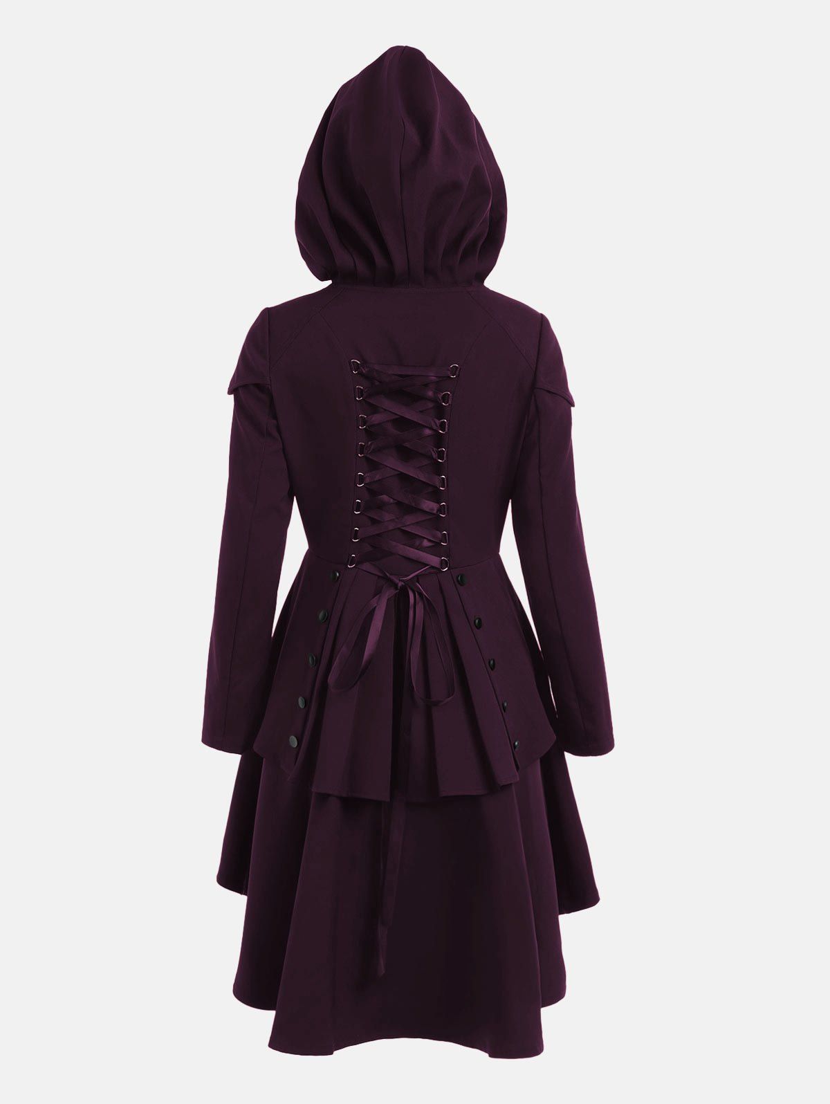 

Lace Up Layered High Low Hooded Coat, Deep purple