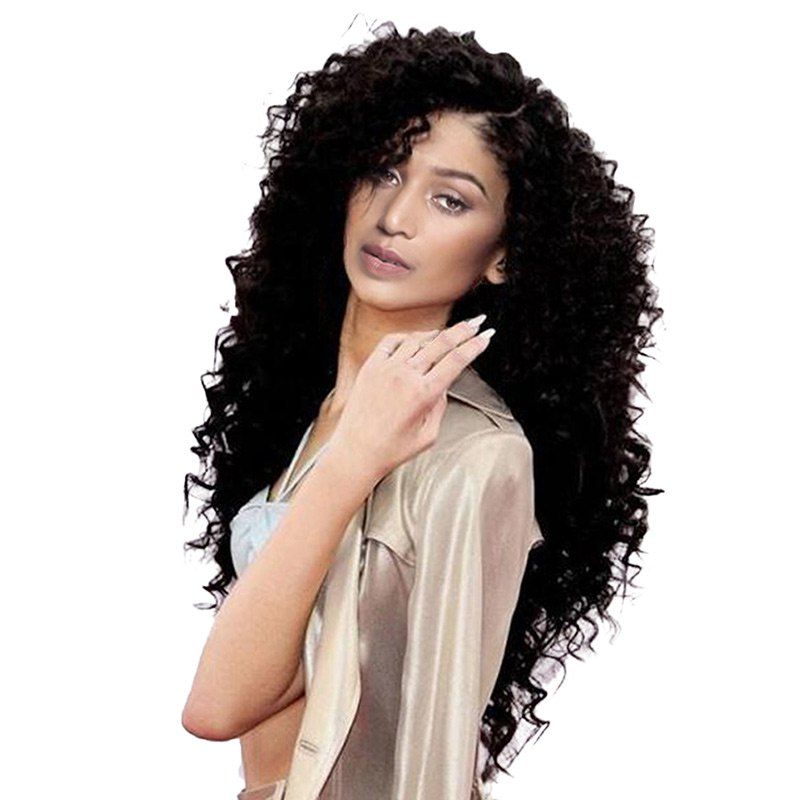 

Long Side Parting Bouffant Deep Wave Synthetic Wig, Black